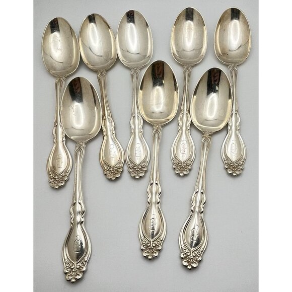 Vintage Holmes & Edwards Chalon Chatsworth Teaspoon Spoon Set of 8 Monogrammed - Picture 8 of 8